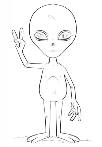 Alien With Peace Sign Coloring Page